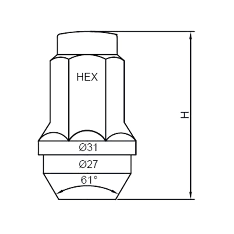 WF-N024A Dome Top Bulge Tapered Seat Lug Nut
